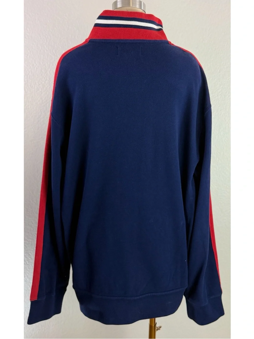 Polo Ralph Lauren Vintage Men's Bomber Sweater Jacket w/ Gold Crest Blue/Red, XL